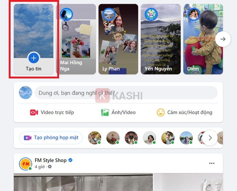 Đăng Story Facebook: Nhấn vào dấu cộng trong mục Tạo Tin