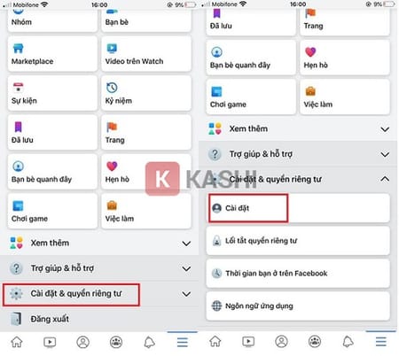 Truy cập vào cài đặt Facebook trên điện thoại