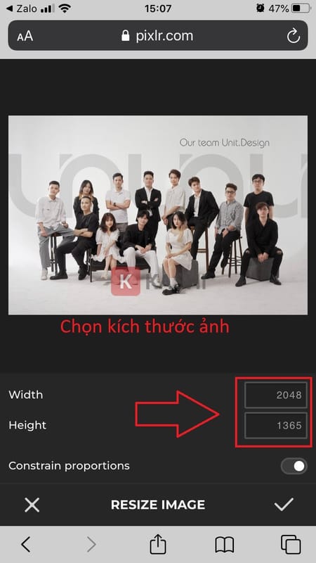 Điền “Width – Chiều rộng” và “Height – Chiều cao”