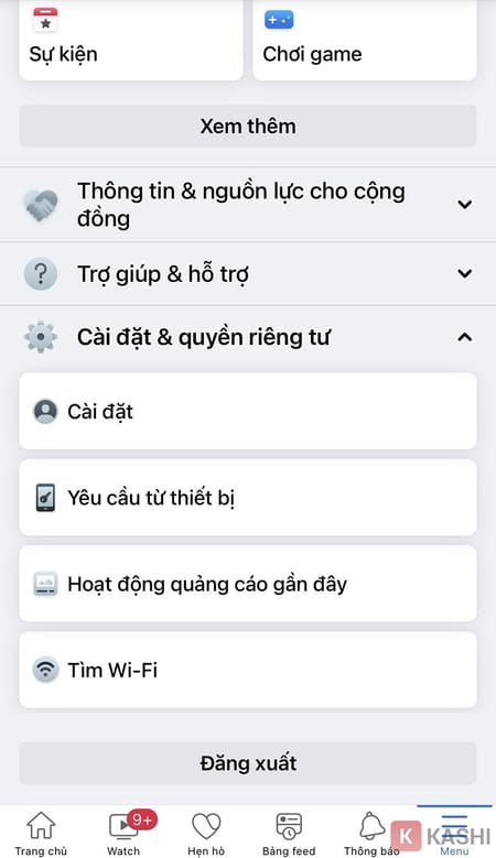 Alt text: Mở menu ứng dụng Facebook trên điện thoại