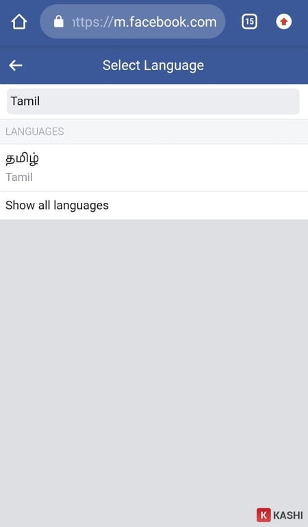 Chọn ngôn ngữ Tamil để đổi tên Facebook một chữ
