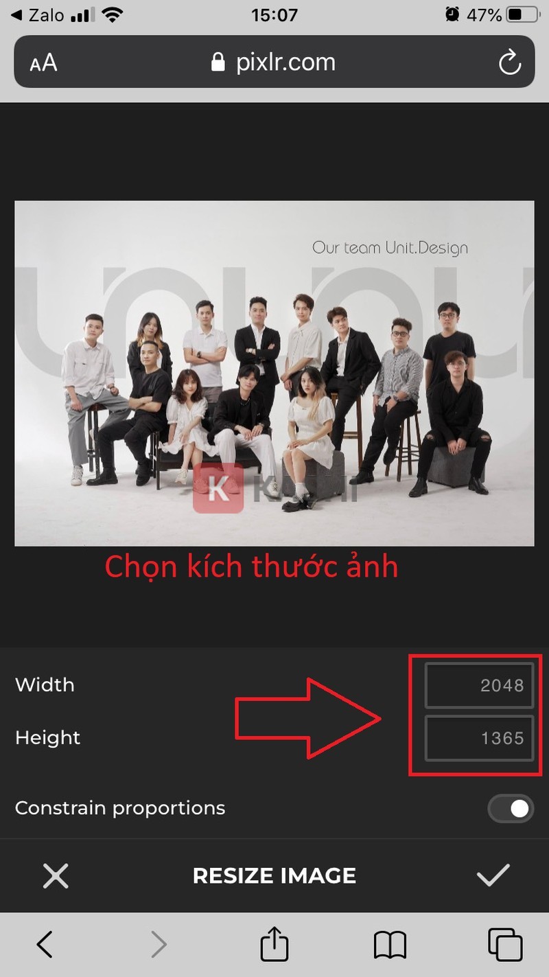 Điền “Width – Chiều rộng” và “Height – Chiều cao”