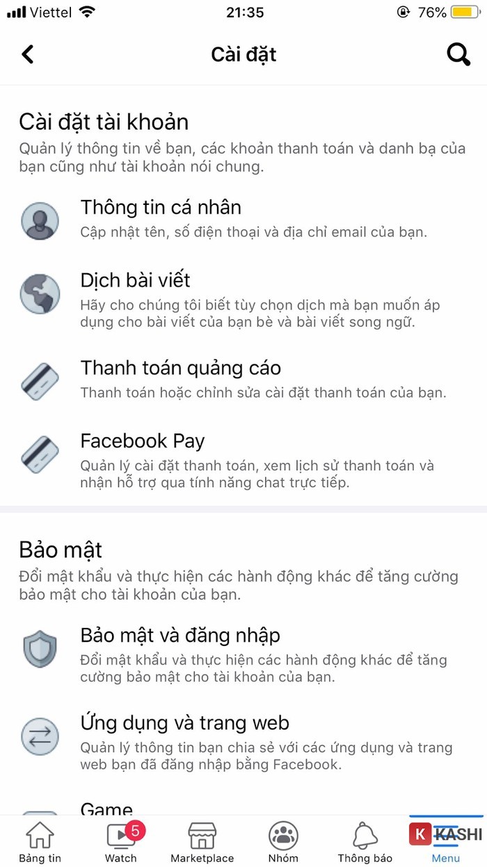 Chọn “ thông tin cá nhân”
