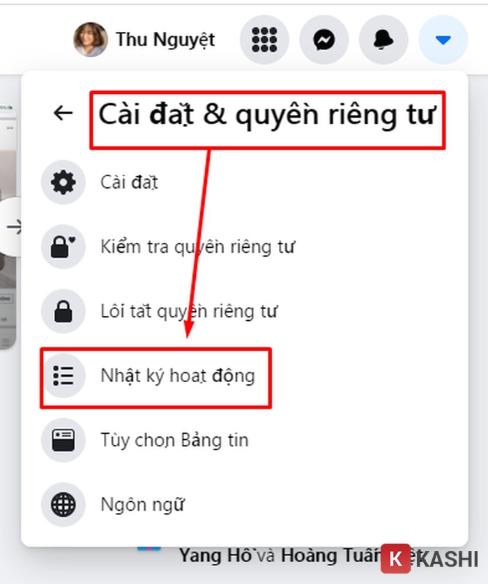 Alt text: Cài đặt và quyền riêng tư trên Facebook máy tính