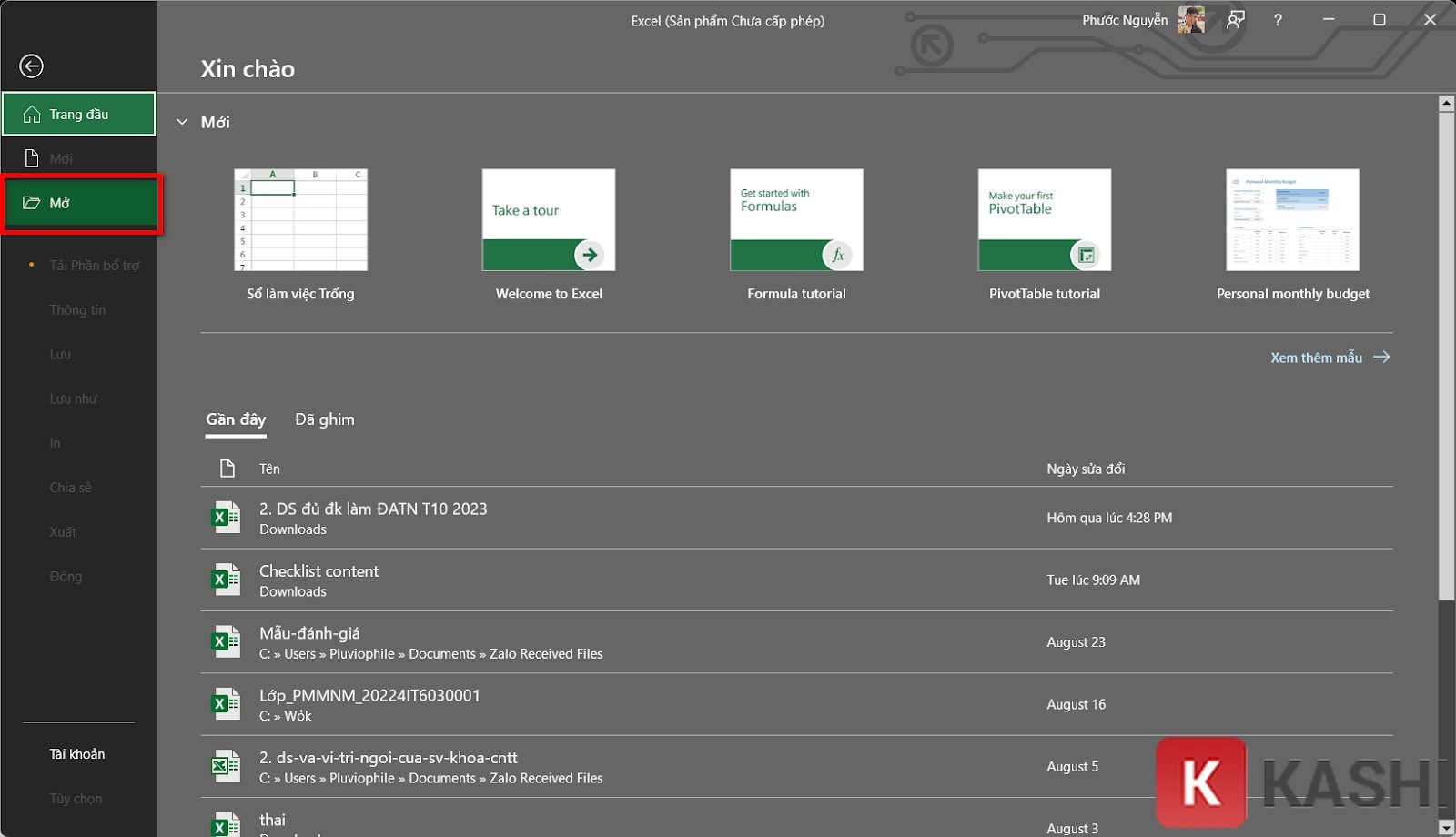 Mở Microsoft Excel