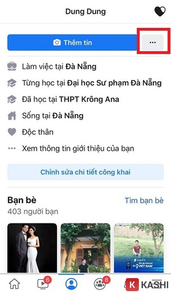 Alt text: Biểu tượng 3 gạch ngang để truy cập trang cá nhân trên Facebook