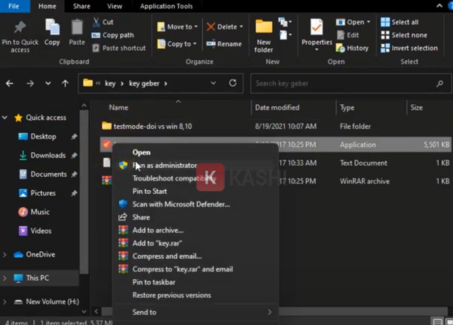 Chạy file &quot;key&quot; với quyền Admin