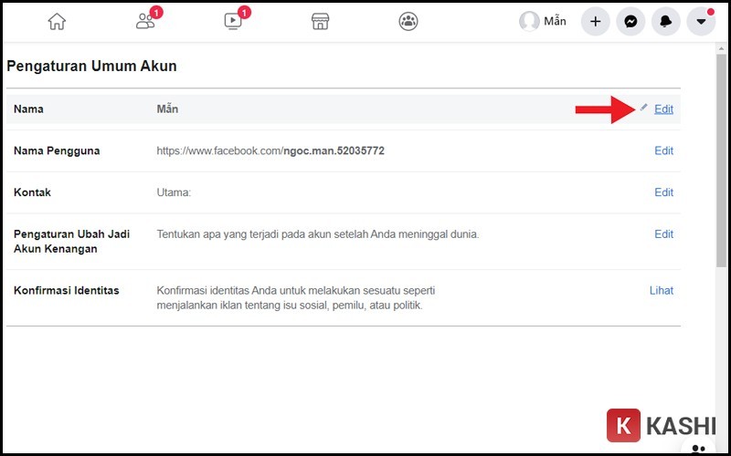 Chỉnh sửa tên Facebook bằng tiếng Indonesia