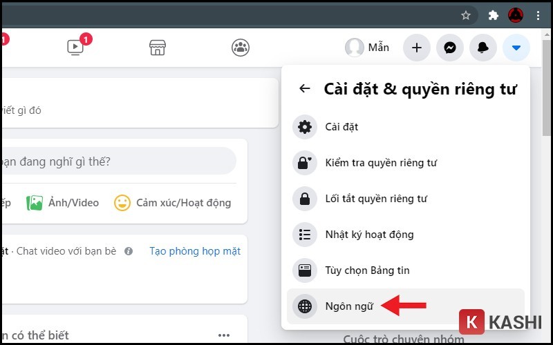 Truy cập cài đặt ngôn ngữ Facebook trên máy tính