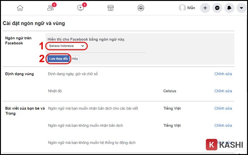 Chuyển sang tiếng Indonesia để đổi tên Facebook